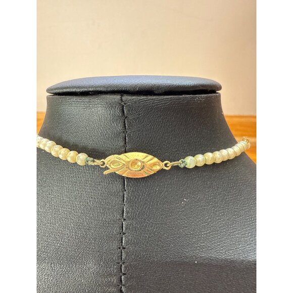 Vintage Gold-Tone Beaded Necklace With Heart Pendant & Textured Clasp - Picture 5 of 7